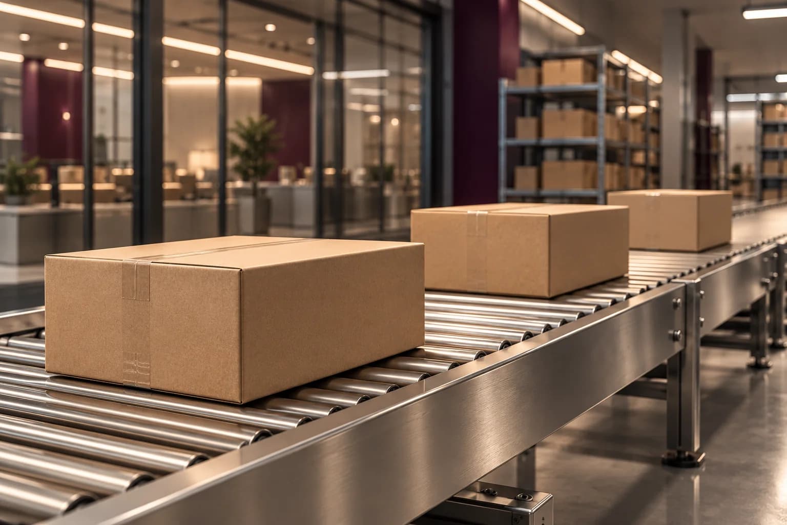 Motiv ilustrues i kutive të dërgesës mbi një rrip transportues